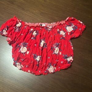 Divided Red Floral Crop Top